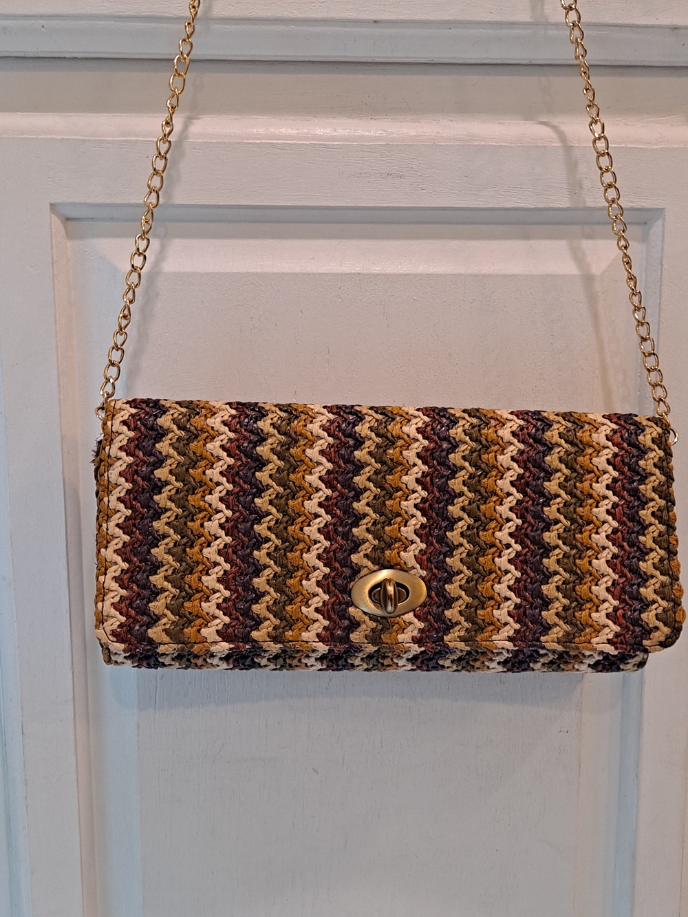 MMS Design Studio Woven Chevron Crossbody Clutch Cream Green Burgundy Mustard